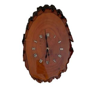 Hand Crafted Natural Wood Slice Wall Clock With Roman Numerals Brown